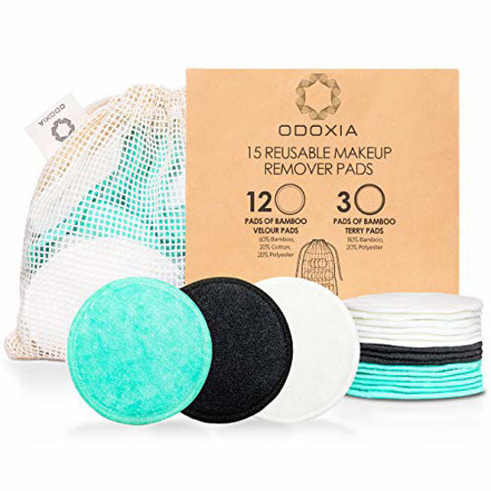 Picture of Reusable Makeup Remover Pads | Eco Friendly & Zero Waste Cotton Rounds | Beauty Products | 15 Natural & Organic Face Pads with Laundry Bag | Soft for All Skin Types | Bamboo Wipes for Facial Cleansing