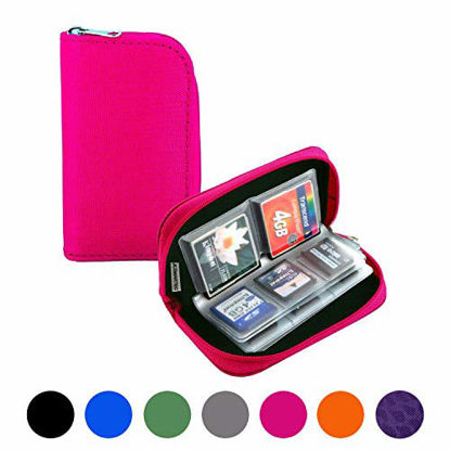 Picture of Memory Card Case - Carrying Case Suitable for SDHC / SD Cards, with 8 Pages and 22 Slots Card Holder Bag Wallet for Media Storage Organization (Pink)