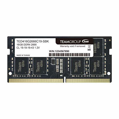 Picture of TEAMGROUP Elite DDR4 16GB Single 2666MHz (PC4-21300) CL19 Unbuffered Non-ECC 1.2V SODIMM 260-Pin Laptop Notebook PC Computer Memory Module Ram Upgrade - TED416G2666C19-S01 - (1x16GB) Single