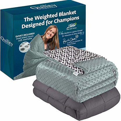 Picture of Quility Weighted Blanket for Kids or Adults - Heavy Heating Blankets for Restlessness (48x72, 12 lbs), Grey, Black & White Print Cover