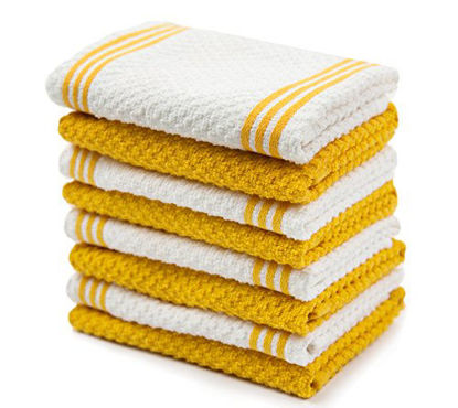 Picture of Sticky Toffee Cotton Terry Kitchen Dishcloth Towels, 8 Pack, 12 in x 12 in, Yellow Stripe