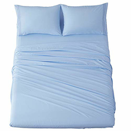 Picture of Shilucheng Queen Size Bed Sheets Set Microfiber 1800 Thread Count Percale Super Soft and Comforterble 16 Inch Deep Pockets Wrinkle Fade and Hypoallergenic - 4 Piece (Queen,Lake Blue)