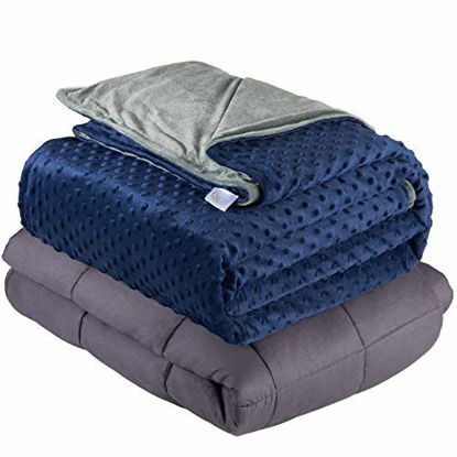 Picture of Quility Weighted Blanket for Adults - King Size, 86"x92", 20 lbs - Heavy Heating Blankets for Restlessness - Grey, Navy Cover