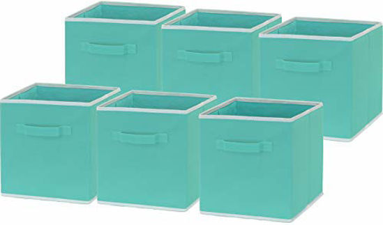 Picture of 6 Pack - SimpleHouseware Foldable Cloth Storage Cube Basket Bins Organizer, Turquoise (11" H x 10.75" W x 10.75" D)