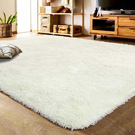 Picture of LOCHAS Ultra Soft Indoor Modern Area Rugs Fluffy Living Room Carpets for Children Bedroom Home Decor Nursery Rug 5.3x7.5 Feet, Cream White