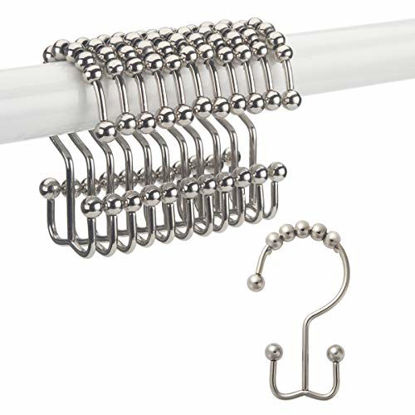 Picture of Titanker Shower Curtain Hooks Rings, Rust-Resistant Metal Double Glide Shower Hooks for Bathroom Shower Rods Curtains, Set of 12 Hooks - Nickel