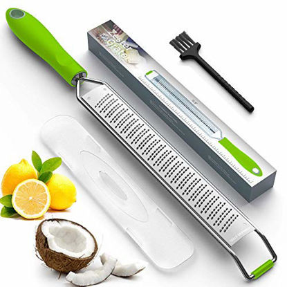 Picture of Updated 2021 Version Multipurpose Zester Grater - Premium Stainless Steel - Non-Slip Grip Handle, Grater For Cheese, Chocolate, Garlic -St. Patrick's DayFresh Green