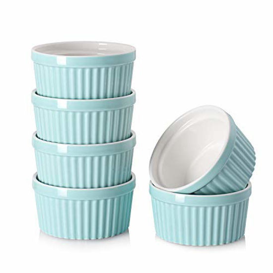 Picture of DOWAN Ramekins 6 oz Oven Safe - 6 oz Ramekins for Creme Brulee Souffle, Porcelain Ramekins for Baking, Classic Style Ramekins Bowls, Set of 6, Blue