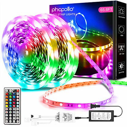 Picture of Phopollo Led Lights 65.6ft Long Led Strip Lights for Bedroom Color Changing Luces Led para Decoracion Habitacion RGB DIY Color Option with Power Supply and Remote