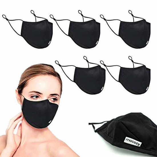 Picture of 5 Pack 3-Layer Fashion Protective, Reusable Cotton Fabric, Unisex Black Cotton, Washable with Air Port for Carbon Filter (5-Pack, Black)