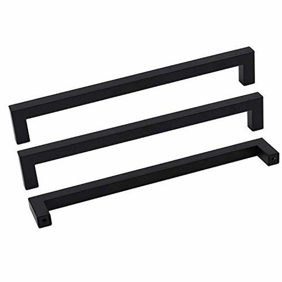 Picture of goldenwarm Matte Black Cabinet Pulls Kitchen Hardware 10Pack - LSJ12BK204 Square Bar Pulls for Cabinets Hardware Black Drawer Pulls,8in Hole Centers,8-1/2in Overall Length, 2Pack