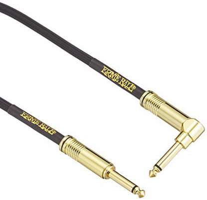 Picture of Ernie Ball Instrument Cable, Gold 1/4" Right Angle, Black, 10 ft. (P06081)