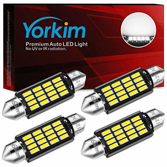 Picture of Yorkim Super Bright 578 Festoon LED Bulb White 41mm 42mm LED Bulb Canbus Error Free 16-SMD 4014 Chipset, 212-2 Dome Light Led MAP Light, LED Interior Light 211-2 LED Bulb, Pack of 4