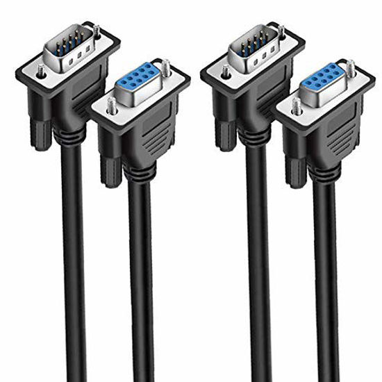 Picture of EVISWIY DB9 Cable Male to Female Extension Straight Through 3M 10 Foot 9 Pin Serial RS232 Cable M/F Black 2 Pack