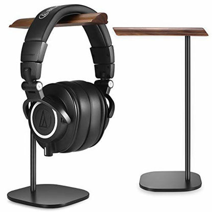 Picture of Headphone Stand, GEVO Desktop Wooden Headset Holder with Aluminum Alloy Supporting Bar Hanger & Non-Slip Silicon Base for Most Headphones Sizes