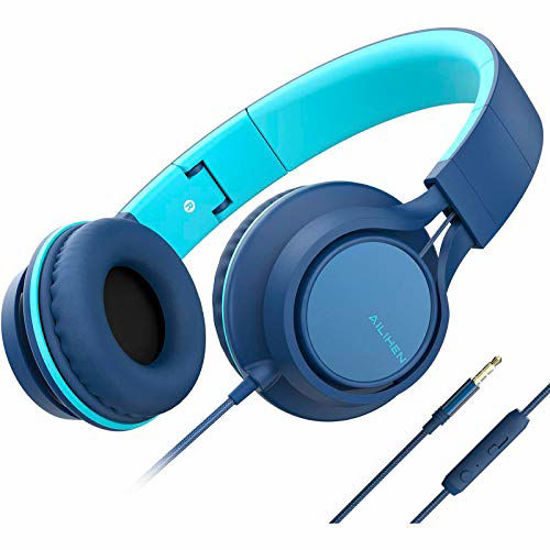 Picture of AILIHEN C8 (Upgraded) Headphones with Microphone and Volume Control Folding Lightweight Headset for Cellphones Tablets Smartphones Chromebook Laptop Computer PC Mp3/4 (Indigo)