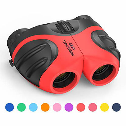 Picture of LET'S GO! Binoculars for Kids Outdoor Toys for 3-12 Years Old Kids, 8X21 High Resolution Compact Waterproof Bird Watching Foldable Binocular Perfect for Travel,Camping,Hiking,Birthday Xmas(Red)