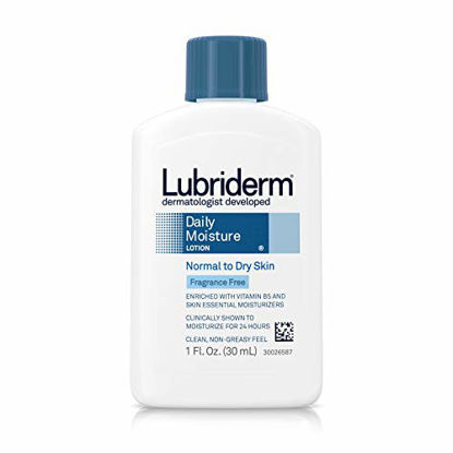 Picture of Lubriderm Daily Moisture Hydrating Unscented Body Lotion with Vitamin B5 for Normal to Dry Skin, Non-Greasy and Fragrance-Free Lotion. 1 fl. oz