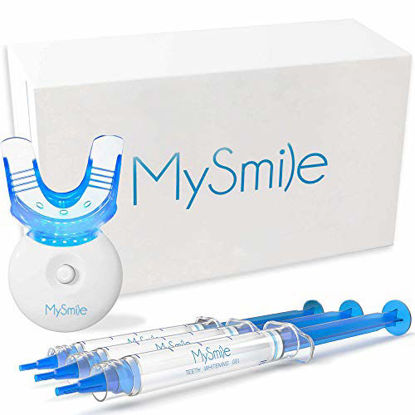 Picture of MySmile Teeth Whitening Kit with LED Light, 3 Non-Sensitive Teeth Whitening Gel and Tray, Deluxe 10 Min Fast-Result Carbamide Peroxide Teeth Whitener, help Remove Teeth Stain from coffee, drinks, food