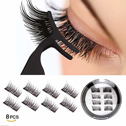 Picture of VASSOUL Dual Magnetic Eyelashes, 0.2mm Ultra Thin Magnet, Light weight & Easy to Wear, Best 3D Reusable Eyelashes with Applicator (8 PC with Tweezers)