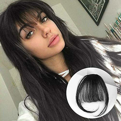 Picture of BOGSEA Bangs Hair Clip in Bangs Real Human Hair Wispy Bangs Fringe with Temples Hairpieces for Women Clip on Air Bangs Flat Neat Bangs Hair Extension for Daily Wear (Natural Black)