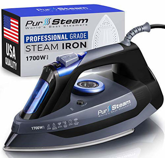 Picture of Professional Grade 1700W Steam Iron for Clothes with Rapid Even Heat Scratch Resistant Stainless Steel Sole Plate, True Position Axial Aligned Steam Holes, Self-Cleaning Function