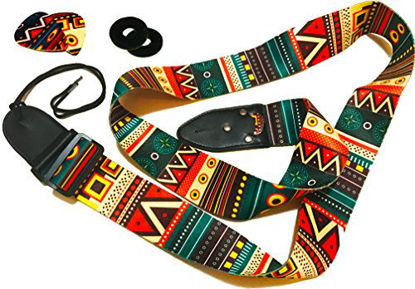 Picture of Guitar Strap Vintage Aztec Colors Strap Includes 2 Strap Locks & 2 Unique Picks. Adjustable Polyester Guitar Strap - Suitable For Bass, Electric & Acoustic Guitars Stocking Stuffer Christmas Gift