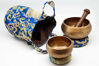 Picture of Tibetan Singing Bowls Set. 2 bowls: 4 inches & 3.15 inch, Mallet, Ring Cushions and Nepal Cloth Bag. Great for Meditation, Yoga, Relaxation, and Healing. Increase mindfulness. Deep Sound.