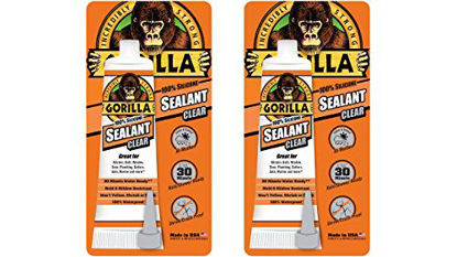 Picture of Gorilla 100 Percent Silicone Sealant Caulk, 2.8 ounce Squeeze Tube, Clear, (Pack of 2)