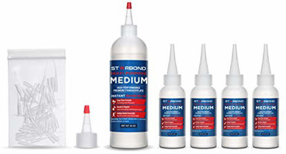 Picture of Starbond EM-150 Medium, Premium CA - Super Glue Kit with Extra Bottles, Caps, and Microtips, 16 oz. (Bulk Size) (for Woodturning, Pen Turning, Hobby, Lapidary, Acrylic Nails)