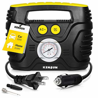 Picture of Kensun AC/DC Tire Inflator Portable Air Compressor Pump for Car 12V DC and Home 110V AC Swift Performance Inflator for Car, Bicycle, Motorcycle, Basketball and Others
