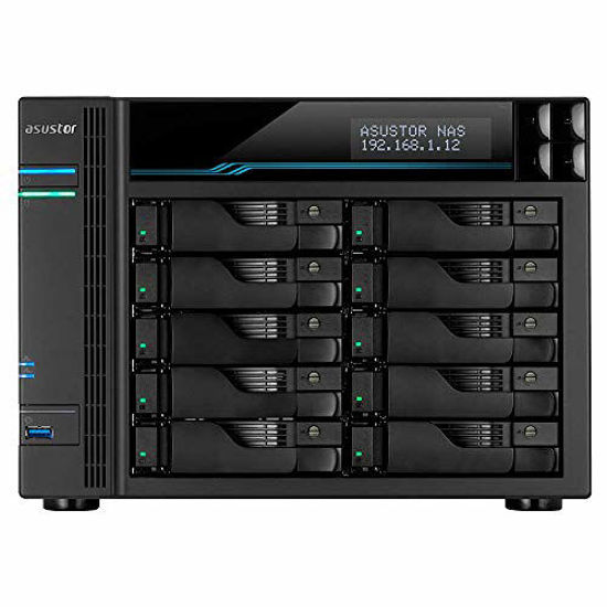 Picture of Asustor Lockerstor 10 Pro| AS7110T | Enterprise Network Attached Storage | 3.4GHz Quad-Core, One 10GbE Port, Three 2.5GbE Ports, Two M.2 Slots for NVMe SSD Cache, 8GB RAM DDR4 (10 Bay Diskless NAS)