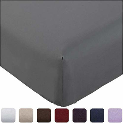 Picture of Mellanni Fitted Sheet Queen Gray - Brushed Microfiber 1800 Bedding - Wrinkle, Fade, Stain Resistant - Deep Pocket - 1 Single Fitted Sheet Only (Queen, Gray)