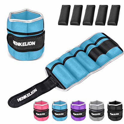 Picture of Henkelion 1 Pair 6Lbs Adjustable Ankle Weights for Women Men Kids, Wrist Weights Ankle Weights Sets for Gym, Fitness Workout, Running, Lifting Exercise Leg Weights - Each 3 Lbs Blue