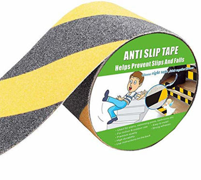 Picture of Anti Slip Tape, High Traction,Strong Grip Abrasive, Not Easy Leaving Adhesive Residue, Indoor & Outdoor (4" Width x 190" Long, Black/Yellow)