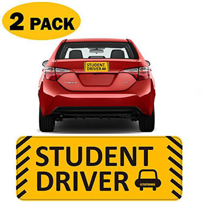 Picture of TOTOMO Student Driver Magnet Sticker - (Set of 2) 10"x4" Highly Reflective Premium Quality Car Safety Caution Sign Student Drivers #SDM06