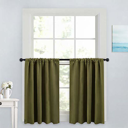 Picture of PONY DANCE 36 inches Curtain Valances - Rod Pocket Window Tiers Home Decoration for Christmas Bedroom Noise Reduction and Privacy Protection, 42 x 36 inches, Olive Green, Set of 2