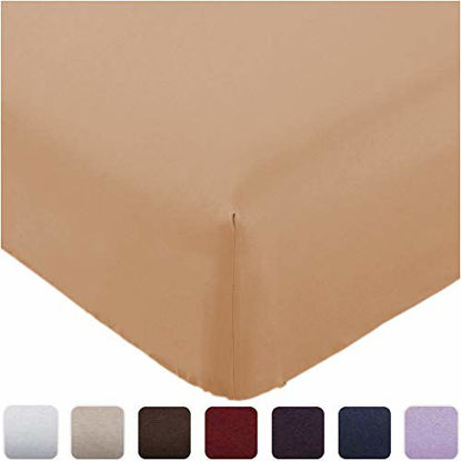 Picture of Mellanni Fitted Sheet Twin Tan - Brushed Microfiber 1800 Bedding - Wrinkle, Fade, Stain Resistant - Deep Pocket - 1 Single Fitted Sheet Only (Twin, Tan)