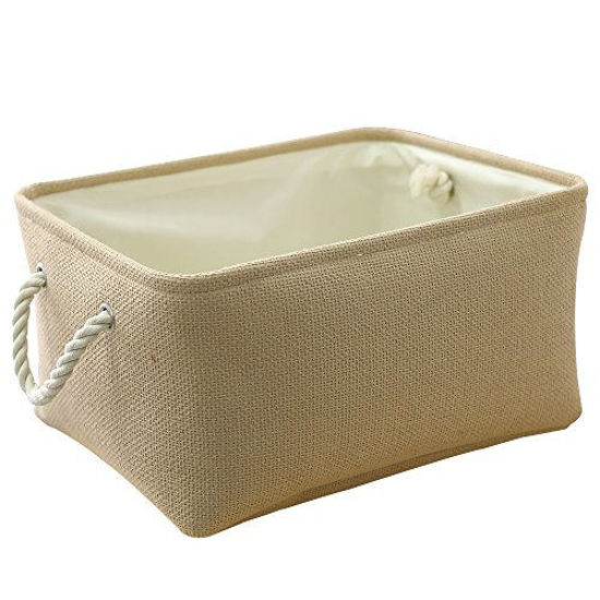 Picture of TheWarmHome Decorative Basket Rectangular Fabric Storage Bin Organizer Basket with Handles for Clothes Storage (Beige, 13.8L9.8W6.7H)