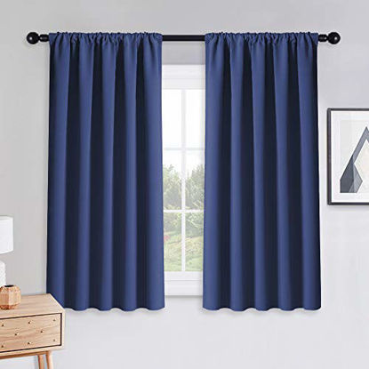 Picture of PONY DANCE Blackout Curtains for Kitchen - Light Blocking Thermal Insulated Rod Pocket Draperies Energy Saving/Short Window Treatments, 52 Wide by 54 inch Drop, Purplish Blue, Double Panels