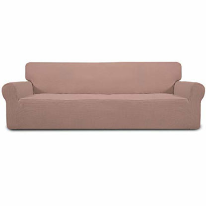 Picture of Easy-Going Stretch 4 Seater Sofa Slipcover 1-Piece Sofa Cover Furniture Protector Couch Soft with Elastic Bottom for Kids,Polyester Spandex Jacquard Fabric Small Checks (XX Large,Pink)