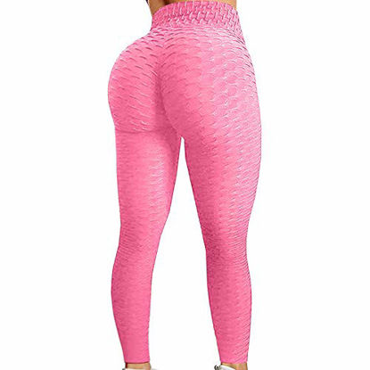 Women's Bubble Hip Butt Lifting Anti Cellulite Legging High Waist Workout  Tummy Control Yoga Tights - RED 