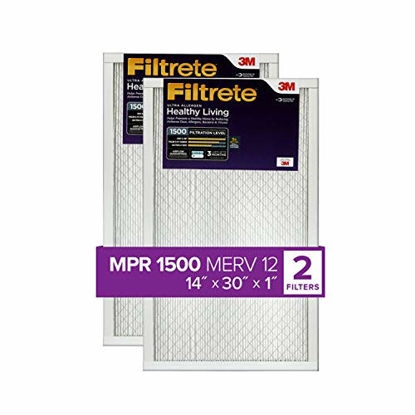 Picture of Filtrete 14x30x1, AC Furnace Air Filter, MPR 1500, Healthy Living Ultra Allergen, 2-Pack (exact dimensions 13.81 x 29.81 x 0.78)