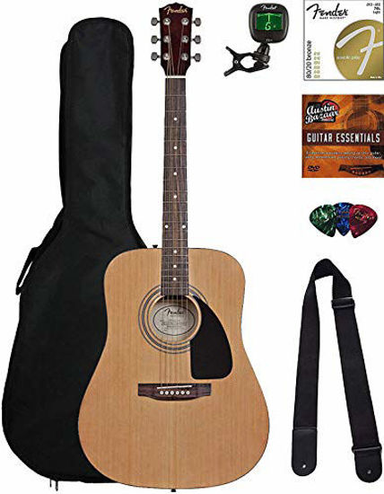 Picture of Fender FA-115 Dreadnought Acoustic Guitar - Natural Bundle with Fender Play Online Lessons, Gig Bag, Tuner, Strings, Strap, Picks, and Austin Bazaar Instructional DVD