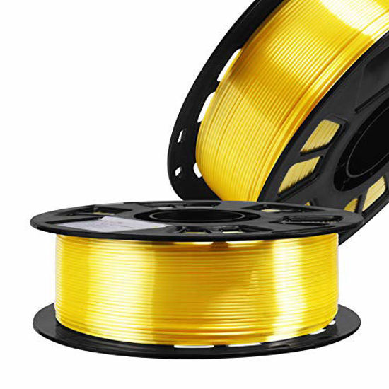 Picture of Silk Yellow PLA Satin Shiny 3D Printer Filament, 1.75mm Diameter 1kg Spool 2.2lbs Widely Support FDM 3D Printers, with Extra One Bag Filament Sample Gift DO3D