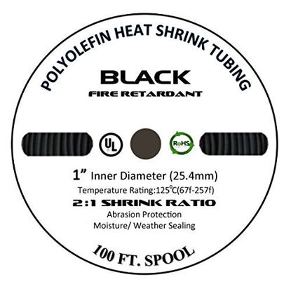 Picture of 50 FT 1" 25mm Polyolefin Black Heat Shrink Tubing 2:1 Ratio