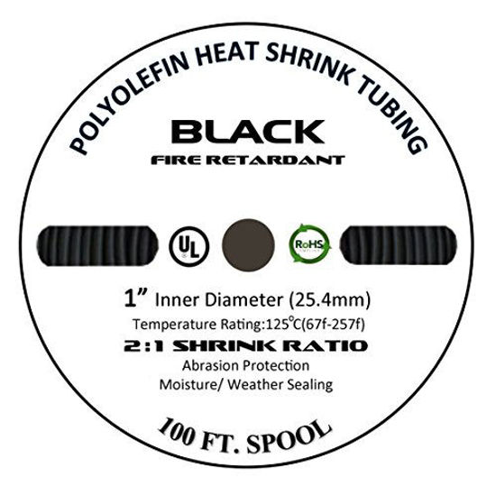Picture of 50 FT 1" 25mm Polyolefin Black Heat Shrink Tubing 2:1 Ratio