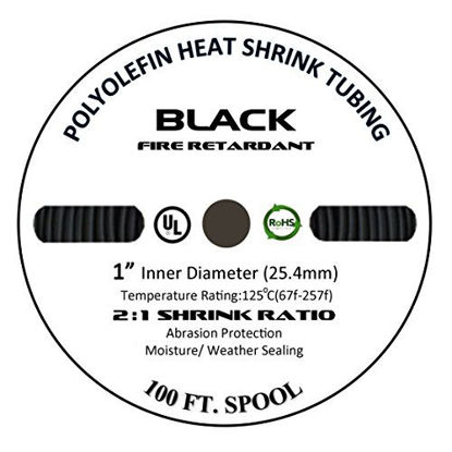 Picture of 30 FT 1" 25mm Polyolefin Black Heat Shrink Tubing 2:1 Ratio