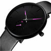 Picture of Mens Watches Ultra-Thin Minimalist Waterproof-Fashion Wrist Watch for Men Unisex Dress with Leather Band-Purple Hands