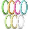 Picture of ThunderFit Women's Thin and Stackable Silicone Rings Wedding Bands - 7 Pack 2.5mm Width - 2mm Thick (White, Yellow Green, Deep Pink, Blue, Yellow, Orange, Green, 5.5-6 (16.5mm))